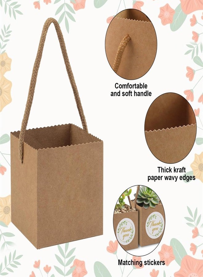 Beupy 60pcs Succulent Wrap Bags Bulk Fits 2.5 Inch Pots with Thank You Stickers, Mini Kraft Paper Succulent Gift Box Basket with Handles for Wedding, Baby Shower, Succulent Plants Party Favors for Guests - Image 3